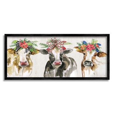 Stupell Industries Three Cows Seasonal Floral Crowns Framed Giclee Art