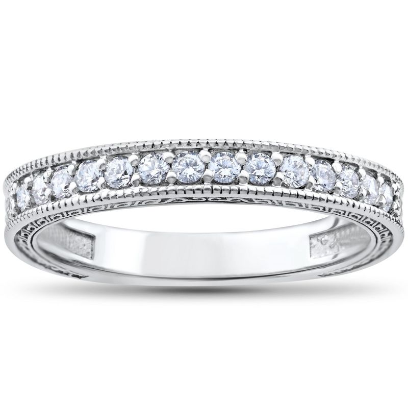 Pompeii3 1/2Ct Diamond Wedding Vintage Ring Anniversary Stackable Band 14k White Gold, 4 of 6