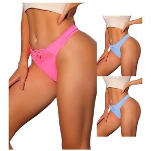 Allegra K Women's Low Waist Smooth Elastic Lace Waist Thongs 3 Packs - 1 of 4