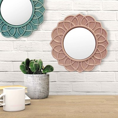 Pink Floral Ceramic Round Wall Mirror