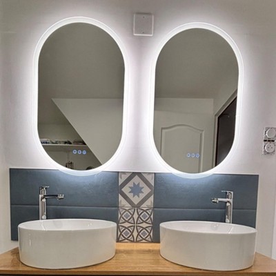 ARTLOGE Large LED Oval Mirror for Bathroom Wall-Mounted Vanity Mirror for Dressing Room