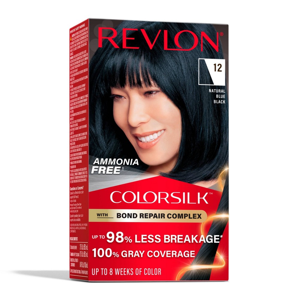 Photos - Hair Dye Revlon ColorSilk Permanent Hair Color with Bond Repair Complex - 12 Blue Black - 4.4 fl oz: Ammonia-Free , Includes 