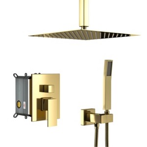PAGED Modern Dual Shower Head, 16 Inch Ceiling Mount Square Shower System with Rough-in Valve for Bathroom, Shower Room - 1 of 4