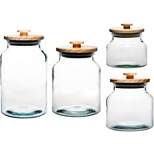 Amici Home Denali Clear Glass Canister, Food Storage Jar with Airtight Wood Lid with Handle, Set of 4 ,60, 76, 96, and 132 Ounce