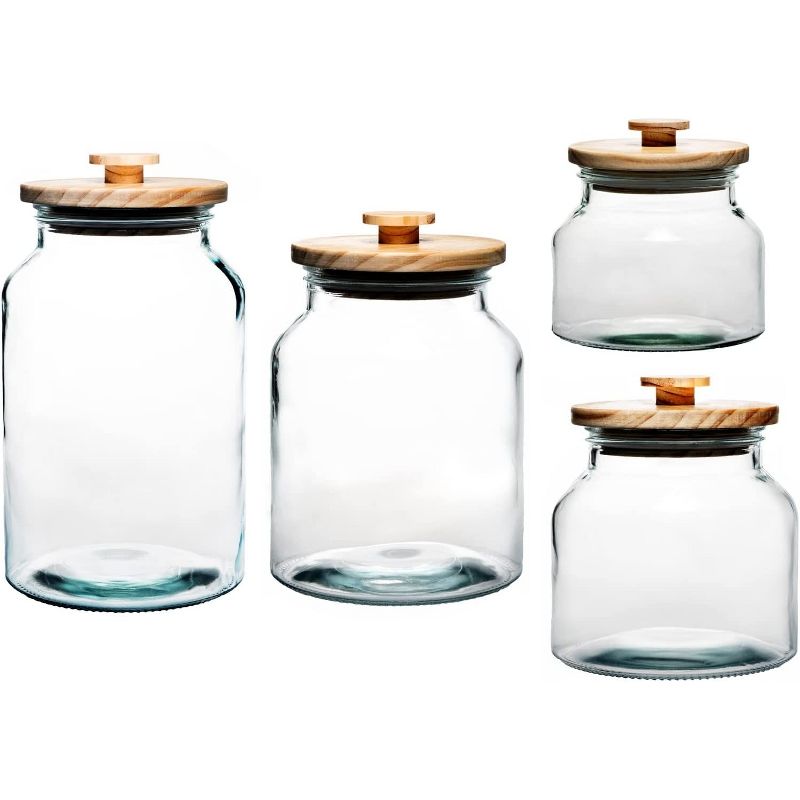 Amici Home Denali Clear Glass Canister, Food Storage Jar with Airtight Wood Lid with Handle, Set of 4 ,60, 76, 96, and 132 Ounce, 1 of 6