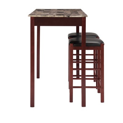 Espresso Elegance 3-Piece Tavern Counter Set with Faux Marble Top