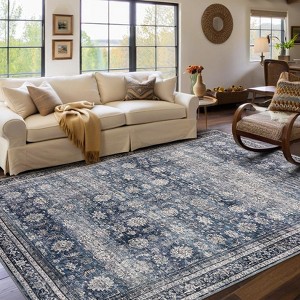 Vintage Floral Area Rugs Non-Slip Stain-Resistant Accent Rug Washable Rugs for Living Room Bedroom - 1 of 4
