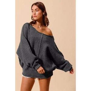 I am a Fashion junky SO ME Loose Fit Exposed Seam Slouchy Boucle Sweater - 1 of 3