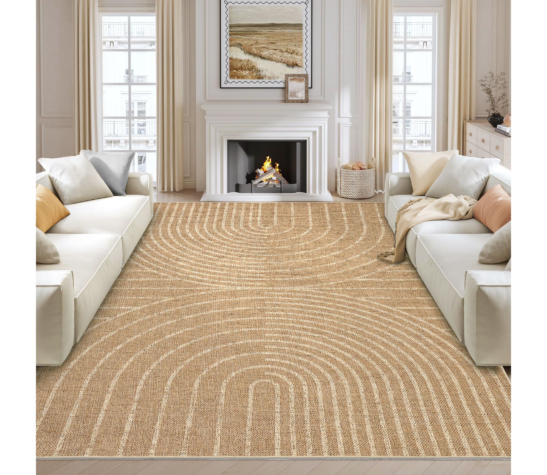 Non Slip Pebble Velvet Washable Mat, Fine Line Pattern Modern Rugs