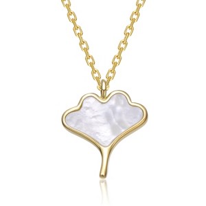 Guili 14K Gold Plated with White Mother-of-Pearl Ginkgo Leaf Design Pendant Necklace - 1 of 2