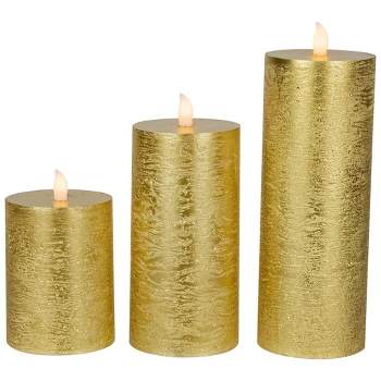 Northlight Set of 3 Gold LED Flickering Flameless Pillar Christmas Candles 8.75"