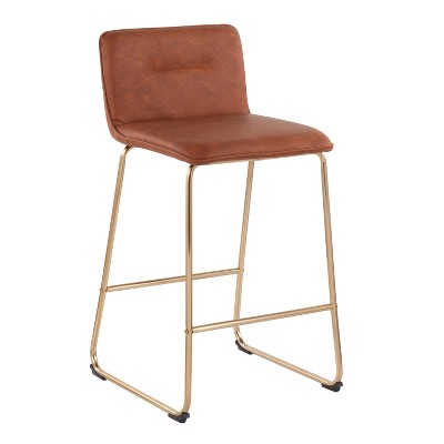 Contemporary Gold Metal and Camel Faux Leather Counter Stool, 21"