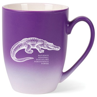 Elanze Designs 12 Ounce Ceramic Decorative Laser Engraved Giftable Novelty Tea Coffee Cup Mug Purple and White Alligator Patience Renewal Discipline