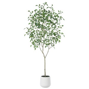DR.Planzen 5-7FT Artificial Ficus Tree in Oval White Pot, Pre Potted Faux Tree for Indoor Home Decor - 1 of 4