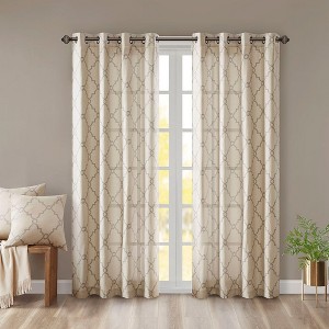 PAGED Fretwork Print Grommet Top Window Curtain Panel, Light Filtering Privacy Curtain for Bedroom & Living Room - 1 of 4