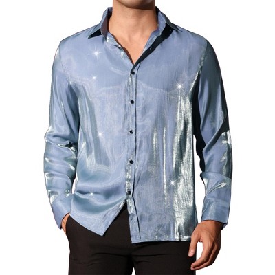 Lars Amadeus Men's Long Sleeves Button Down Prom Wedding Shiny Party Shirts