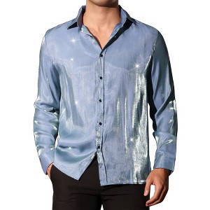 Lars Amadeus Men's Long Sleeves Button Down Prom Wedding Shiny Party Shirts - 1 of 4