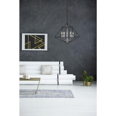 Chrome and Matte Black Geometric Cage 5-Light Chandelier