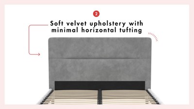 King-Size Light Gray Velvet Upholstered Bed with Minimalist Tufted Headboard