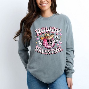 Simply Sage Market Women's Howdy Valentine Disco Ball Long Sleeve Garment Dyed Tee - 1 of 4