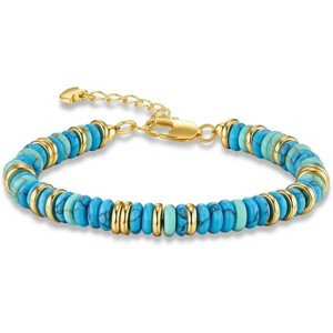 Colorful 18K Gold Plated Bracelets for Women with Beaded Stone Design, Stack Bangle Jewelry Set for Fashion Gifts - 1 of 4