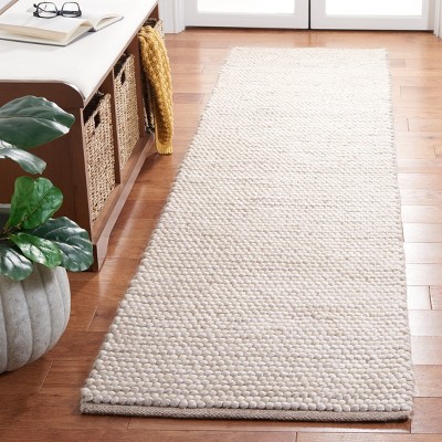 Handmade Ivory and Beige Wool Tufted Runner Rug