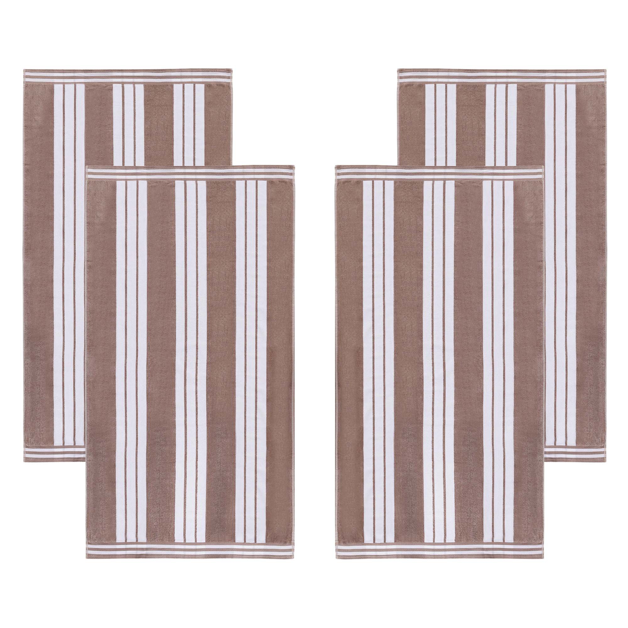Striped Oversized Absorbant Extra Large Cotton Beach Towel, 4 Piece Set, Taupe - Blue Nile Mills