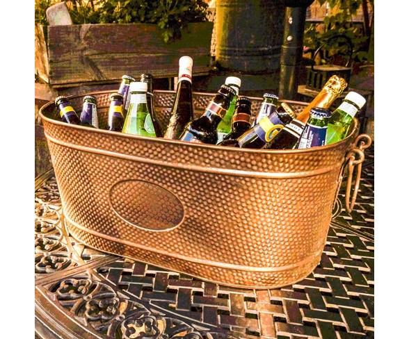 Brekx Copper Finish Hammered Creighton Pebbled Metal Beverage Ice Bucket Tub