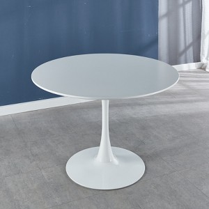 Gulches 42.1" White Tulip Dining Table - Round MDF Top & Metal Pedestal Base, Mid-Century Style for 4-6 People - 1 of 4