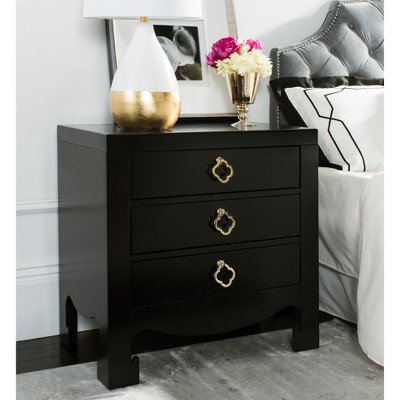 Nero Black 3-Drawer Transitional Nightstand with Brass Hardware