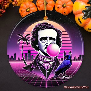 Synthwave 80's Styled Edgar Allan Poe Horror Ornament, Vaperwave Classic Retro Neon Halloween Gift and Decor | OrnamentallyYou - 1 of 4