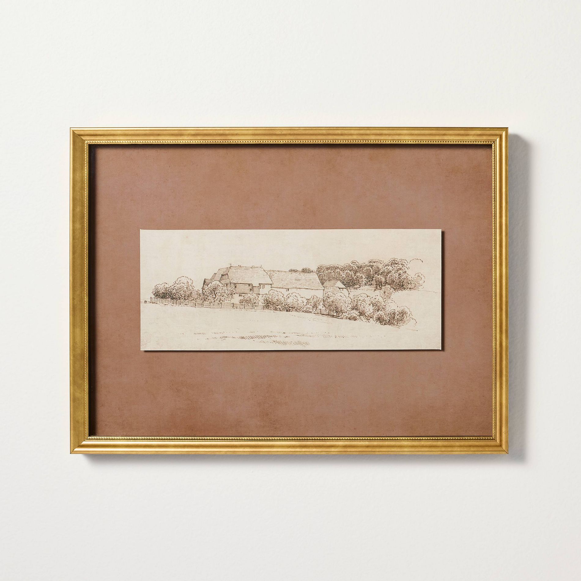 12"x16" Sketched Landscape in Brass Frame Wall Art - Hearth and Hand™ with Magnolia
