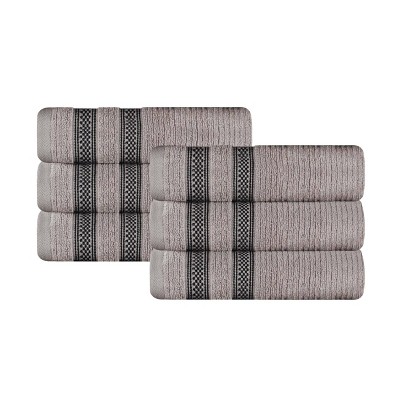 Zero Twist Cotton Ribbed Modern Geometric Border Hand Towel Set of 6 by Blue Nile Mills