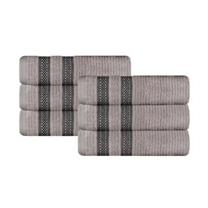 Zero Twist Cotton Ribbed Modern Geometric Border Hand Towel Set of 6 by Blue Nile Mills - 1 of 4