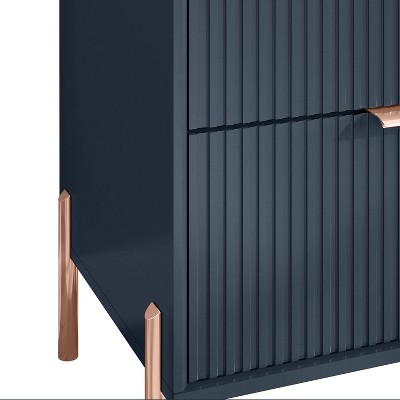 Navy MDF 3-Drawer Nightstand with Rose Gold Accents