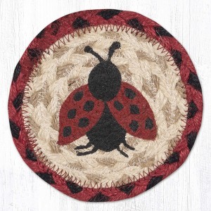 Earth Rugs Ladybug Printed Coaster – Braided Jute, Nature-Inspired Accent, 5"x5", Farmhouse Style - 1 of 3
