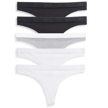 TomboyX Women's Lightweight 5-Pack Thong Underwear, Cotton Stretch Comfort (XS-4X)