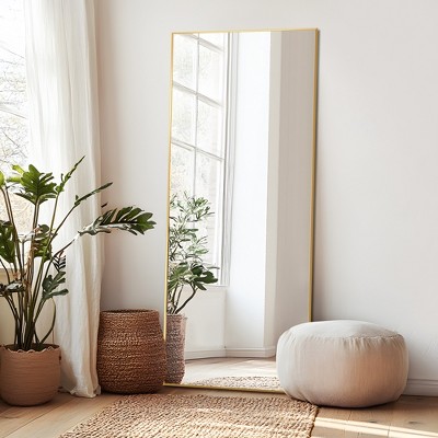VYNXARIA 57"x20" Arched Full-Length Mirror - Gold /Black Aluminum Frame, Wall-Mountable or Freestanding