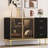 Fluted Sideboards Buffets Cabinet with Glass Doors, 3 Drawers, Marble Top Kitchen Sideboard Cabinet - 3 of 4