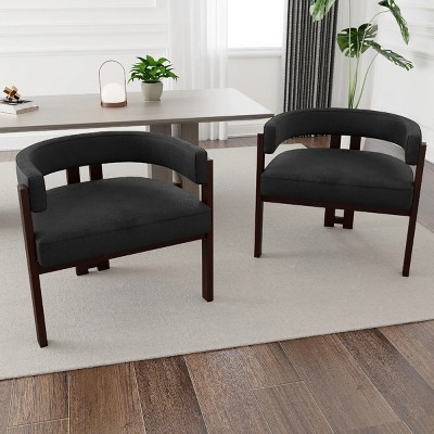 Black Dining Chair Set of 2,Teddy Upholstered Armchair With 3 Legs,Barrel Dining Chair,Side Chairs,Accent Chair For Living Room-Cuddlewood