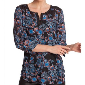 Women's Floral Microfiber Leather Detail Top - ANGEL - 1 of 4