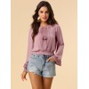 Allegra K Women's Round Neck Bell Long Sleeve Smocked Hem Cropped Blouse - 2 of 4