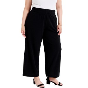 June + Vie by Roaman's Women's Plus Size Cropped Wide-Leg Knit Pants - 1 of 4