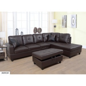 VYNXARIA 3 PC Sectional Sofa Set, (Brown) Faux Leather left -Facing Chaise with Free Storage Ottoman - 1 of 4