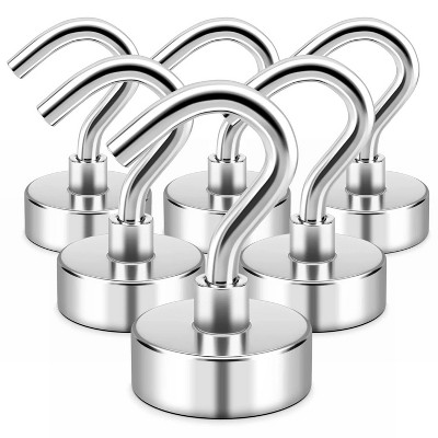 LunaLulinlk Magnetic Hooks, Heay Duty Magnets with Hook for Refrigerator, Magnetic Hook for Cruise Cabins, Classroom, Silver, Pack of 6