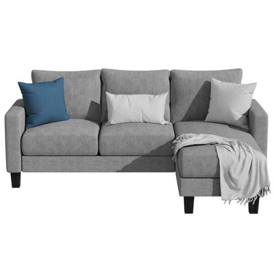 LACOO L-Shaped Sofa, Linen Fabric Couch with Reversible Chaise