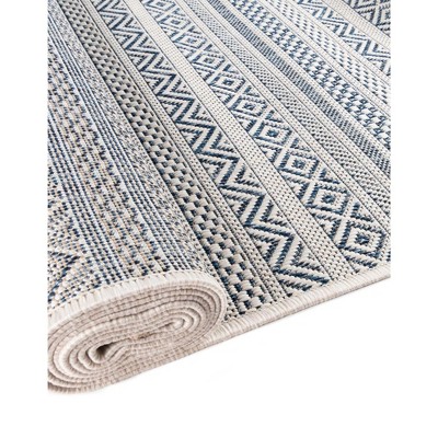 Light Blue Rectangular Striped Outdoor Synthetic Area Rug