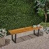 Lyngins Modern Rustic Outdoor Bench, Acacia Wood Outdoor Dining Bench, Closed Black Iron Legs, Slatted Surface, Patio Bench/Garden Bench for Backyard - 2 of 4