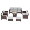 Sonkuki 7 Pieces Patio Sofa with Square Fire Pit Table and Ottomans, Wicker Conversation Couch, Sand Cushion - 2 of 4