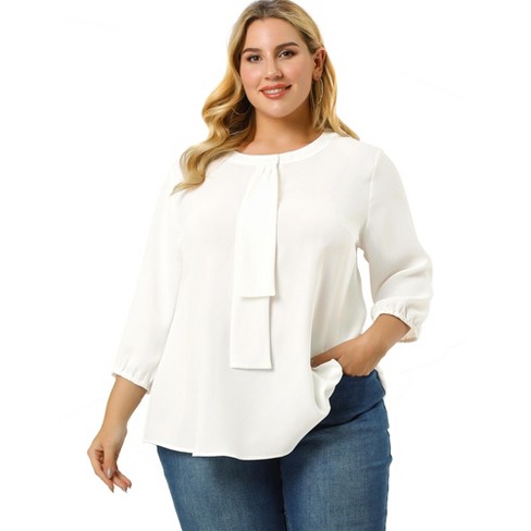 Agnes Orinda Women's Plus Size Elegant Work Formal 3/4 Sleeve Solid Chiffon  Tops White 4x : Target